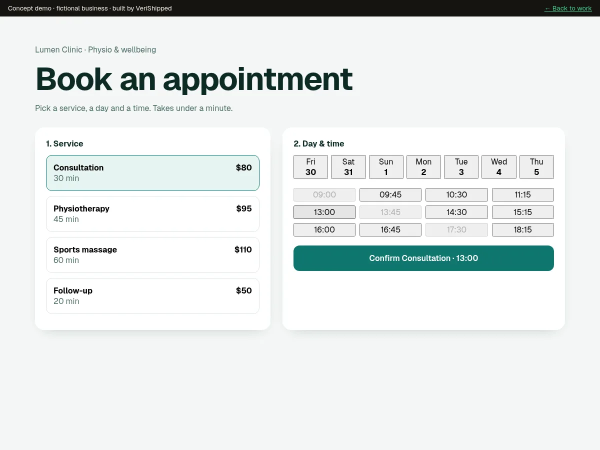 Lumen Clinic concept screenshot
